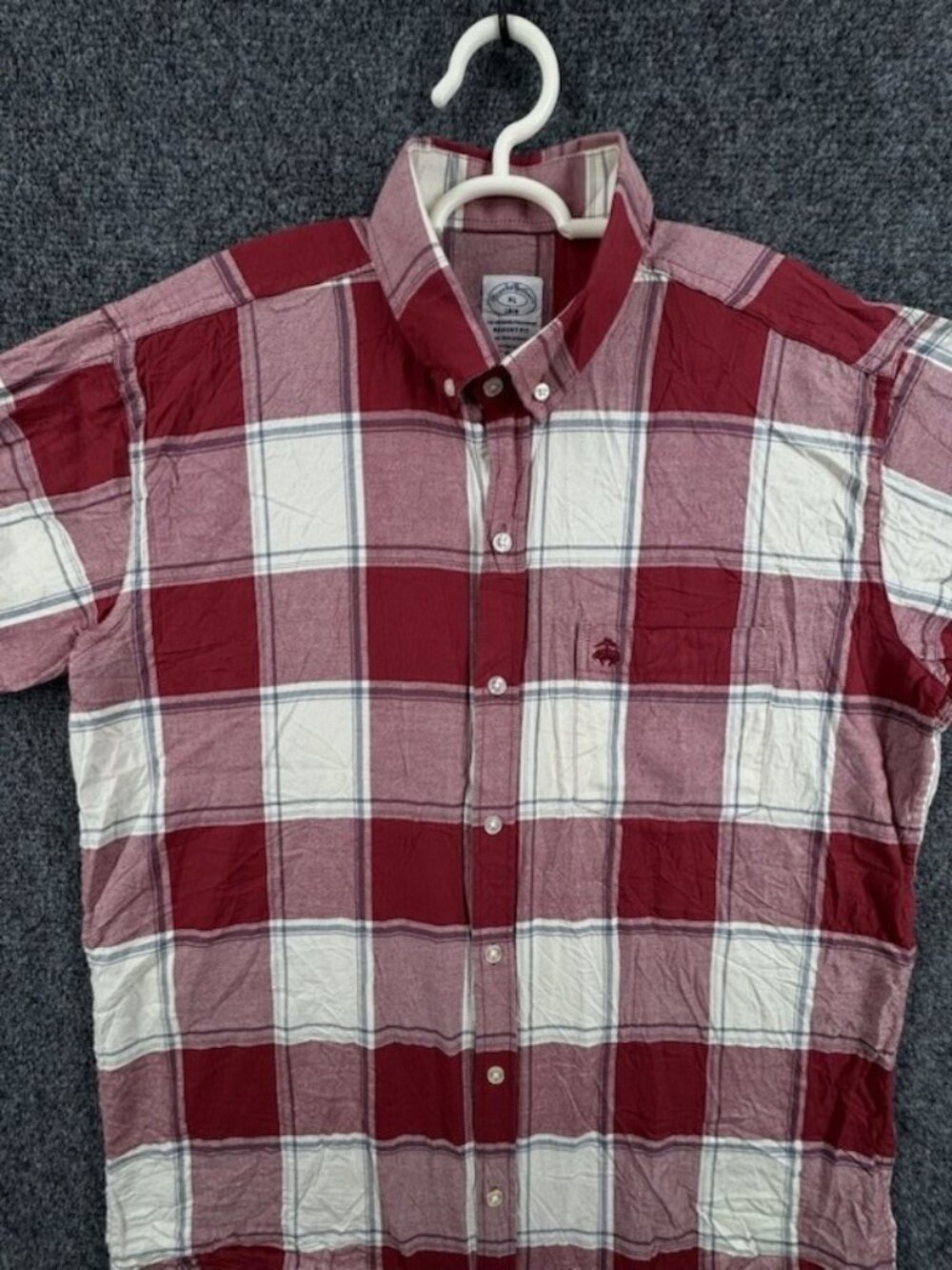 Brooks Brothers Red White Button-Down Plaid XL Non-Iron Cotton Spandex Regent